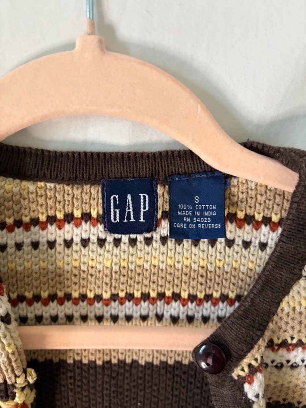Vintage GAP Striped Knit Cropped Cardigan in Brown, Cream & Yellow - Picture 3 of 7